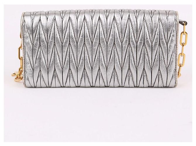 Miu Miu Mini Borsa a Tracolla Argento Pelle - vista 5