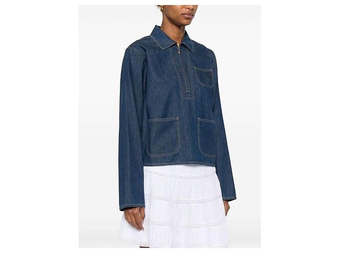 Céline QUATER Zip Shirt in Dark Ocean Wash Denim - Ansicht 7