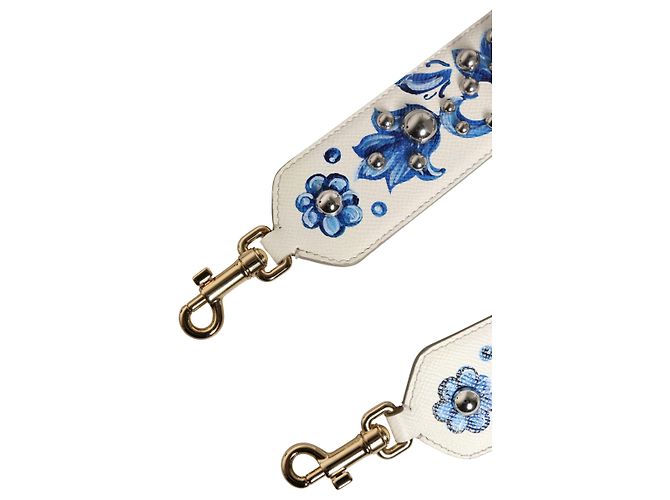Dolce & Gabbana Tracolla accessorio in pelle con borchie floreali bianco e blu - vista 2