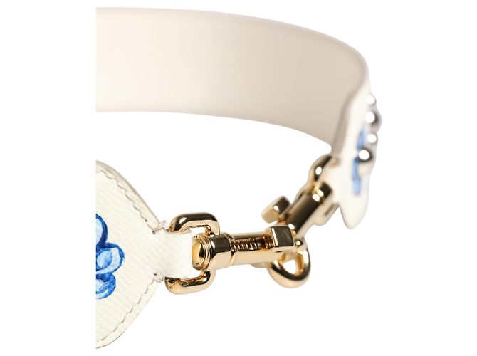 Dolce & Gabbana Tracolla accessorio in pelle con borchie floreali bianco e blu - vista 3