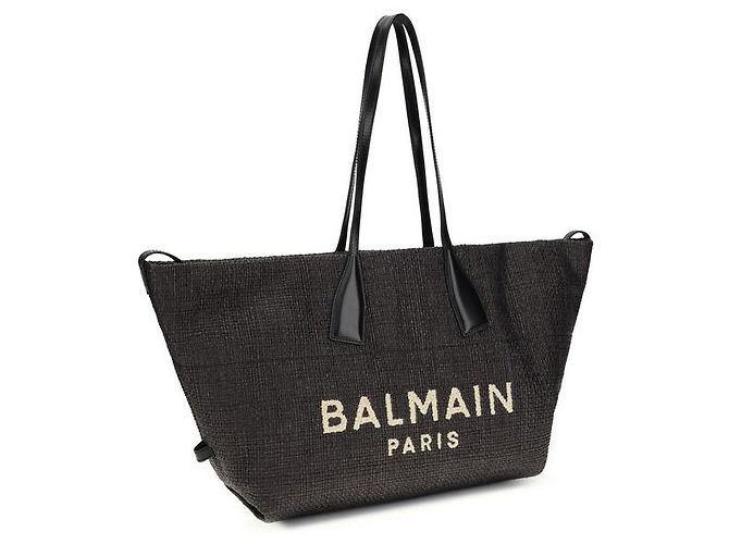 Balmain Schultertasche aus schwarzer Raffia - Ansicht 2