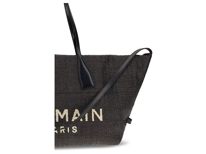 Balmain Schultertasche aus schwarzer Raffia - Ansicht 4