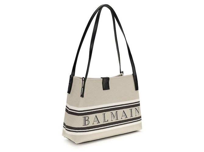Balmain Borsa a tracolla in cotone beige - vista 2