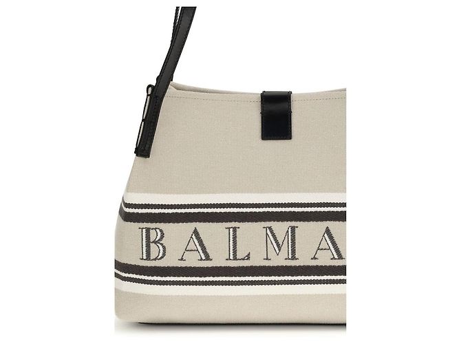 Balmain Borsa a tracolla in cotone beige - vista 4