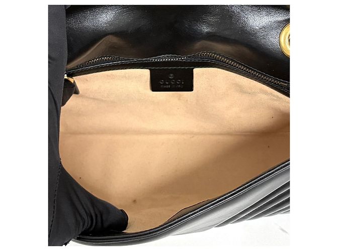 Gucci Borsa a tracolla e spalla GG Marmont Matelassé con catena Nero - vista 12