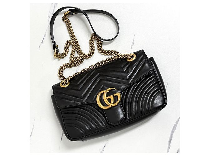 Gucci Borsa a tracolla e spalla GG Marmont Matelassé con catena Nero - vista 2