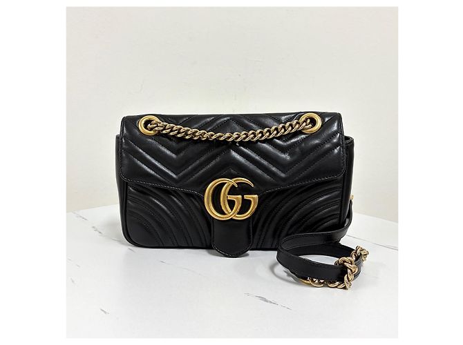 Gucci Borsa a tracolla e spalla GG Marmont Matelassé con catena Nero - vista 7
