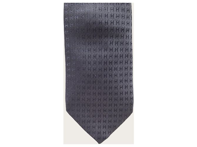 Hermès Gravata de seda cinza com logótipo Pacone - vista 2