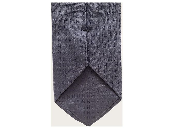 Hermès Gravata de seda cinza com logótipo Pacone - vista 3