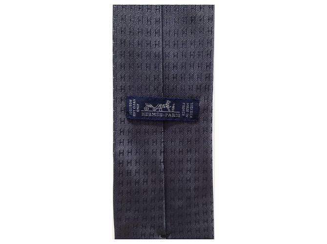 Hermès Gravata de seda cinza com logótipo Pacone - vista 5
