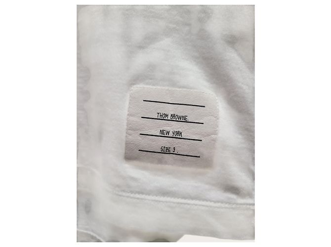Thom Browne Weiß gestreiftes Kurzarm-T-Shirt mit Tasche - Ansicht 3