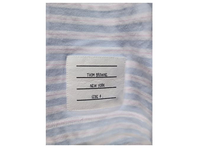 Thom Browne Kurzarm-T-Shirt aus Jersey mit Tasche, hellblau-weiß gestreift - Ansicht 3