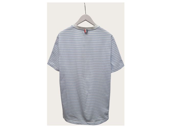 Thom Browne Kurzarm-T-Shirt aus Jersey mit Tasche, hellblau-weiß gestreift - Ansicht 4