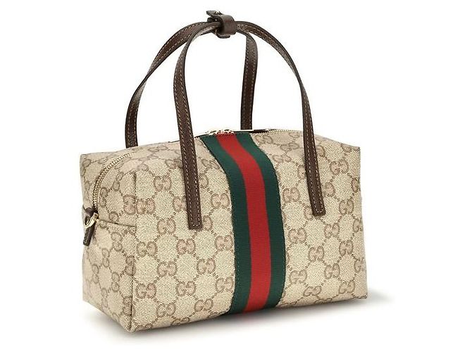 Borsa Gucci Mini Boston beige in canvas GG con striscia Web - vista 3