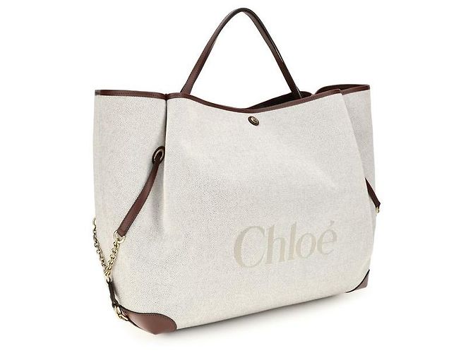 Chloé Borsa a spalla in cotone beige - vista 2