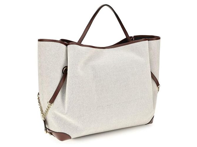 Chloé Borsa a spalla in cotone beige - vista 3