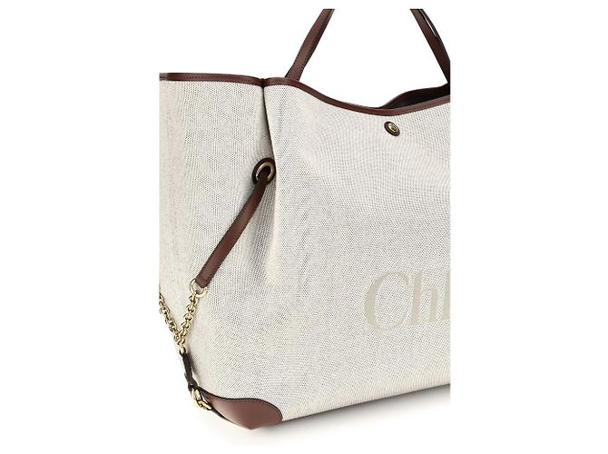 Chloé Borsa a spalla in cotone beige - vista 4