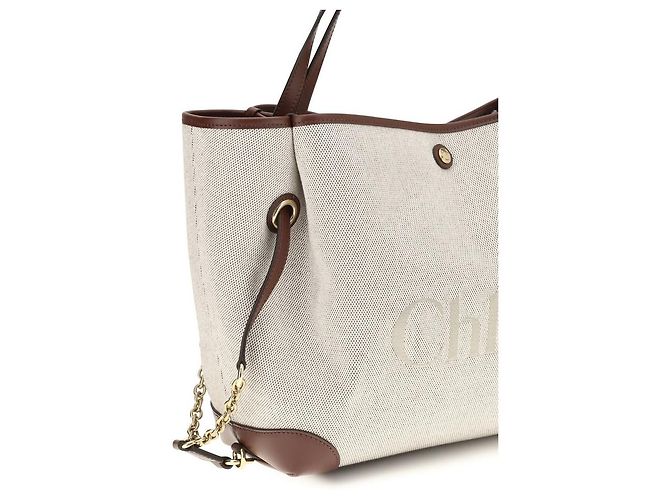 Chloé Borsa a tracolla in cotone beige - vista 4