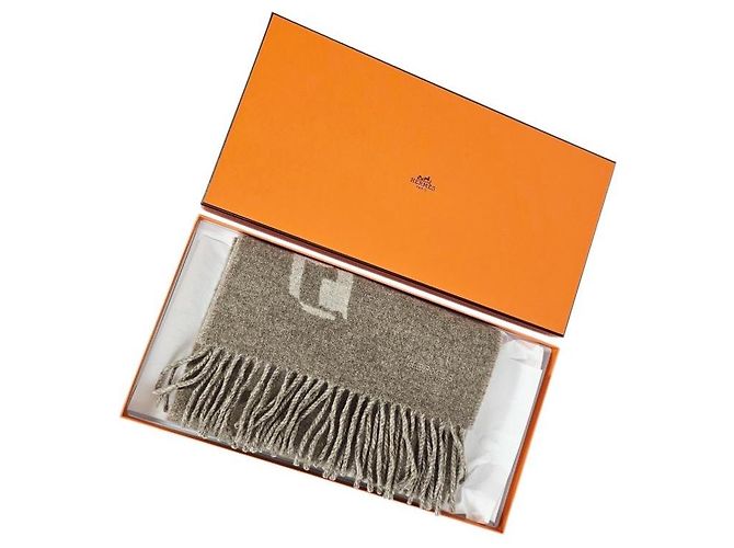 Hermès Sciarpa in cashmere beige - vista 12