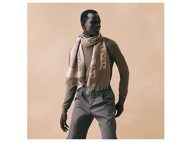 Hermès Sciarpa in cashmere beige - vista 3