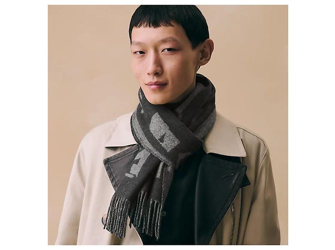 Hermès Sciarpa in cashmere Graphite - vista 3