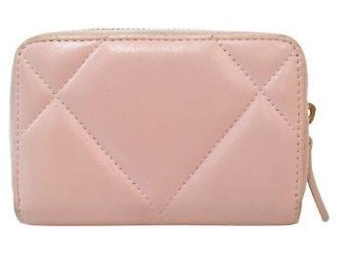 Chanel Portefeuille porte-cartes zippé en agneau rose - vue 2