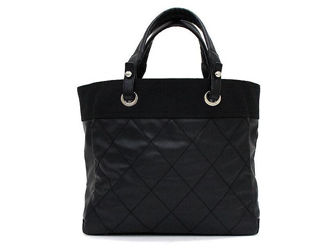Chanel Borsa Shopper Biarritz MM in pelle e tessuto nera - vista 4