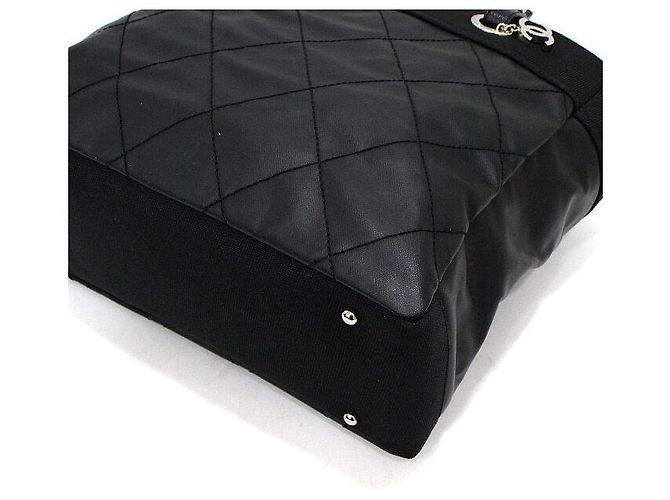 Chanel Borsa Shopper Biarritz MM in pelle e tessuto nera - vista 8
