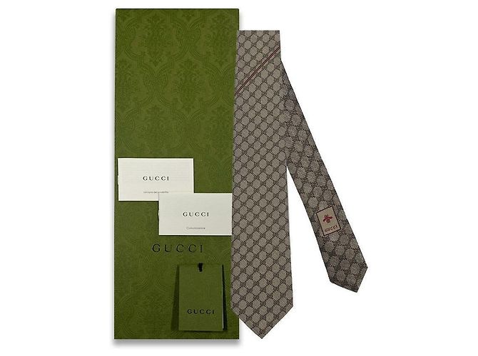 Gucci Jacquard-Krawatte GG-Muster beige - Ansicht 16