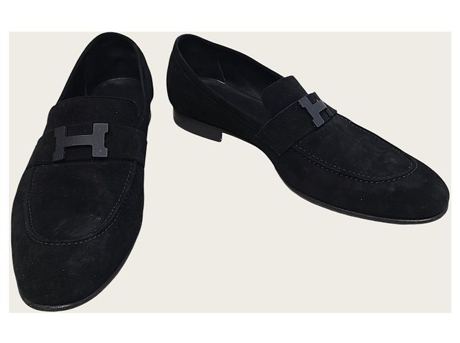 Hermès Mocassino Paris in pelle di capra scamosciata nera - vista 4