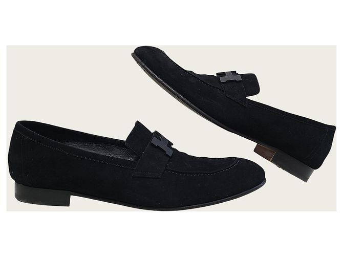 Hermès Mocassino Paris in pelle di capra scamosciata nera - vista 5