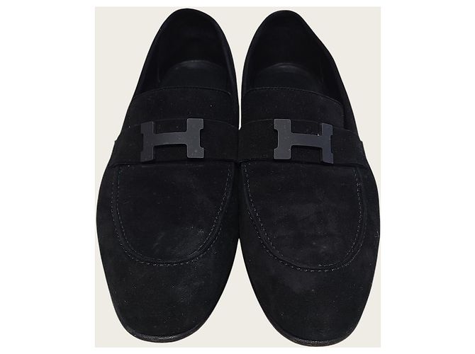 Hermès Mocassino Paris in pelle di capra scamosciata nera - vista 6