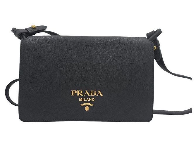 Prada Borsa a tracolla Mini Flap in pelle Vitello Daino Nera - vista 11