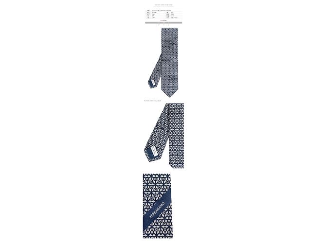 Salvatore Ferragamo Gancini Logo Pattern Silk Tie Navy - view 2