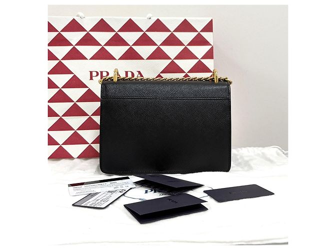 Prada Saffiano Schultertasche mit Kette Schwarz - Ansicht 4