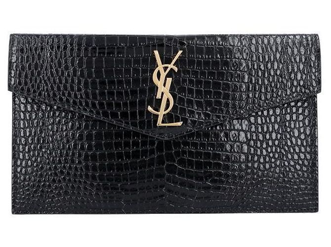 Autre Marque Clutch Envelope Cassandra Monogram com Relevo de Crocodilo e Ferragens Douradas Small - vista 3