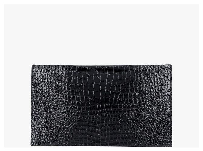 Autre Marque Clutch Envelope Cassandra Monogram com Relevo de Crocodilo e Ferragens Douradas Small - vista 6