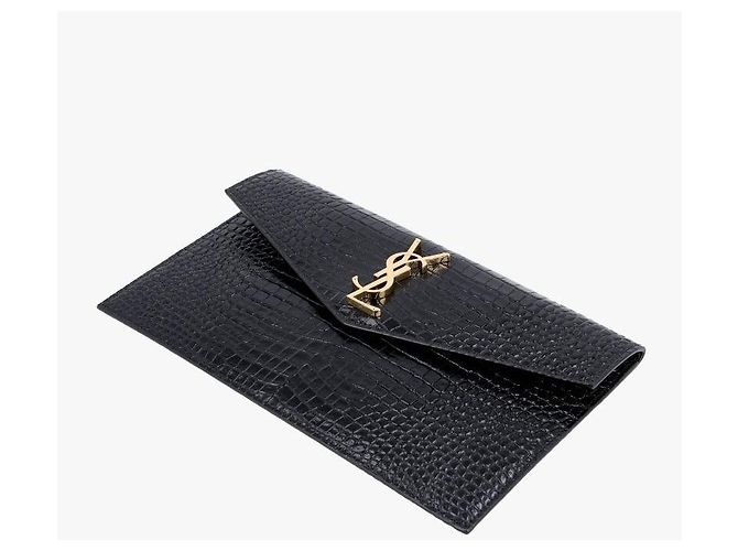 Autre Marque Clutch Envelope Cassandra Monogram com Relevo de Crocodilo e Ferragens Douradas Small - vista 7