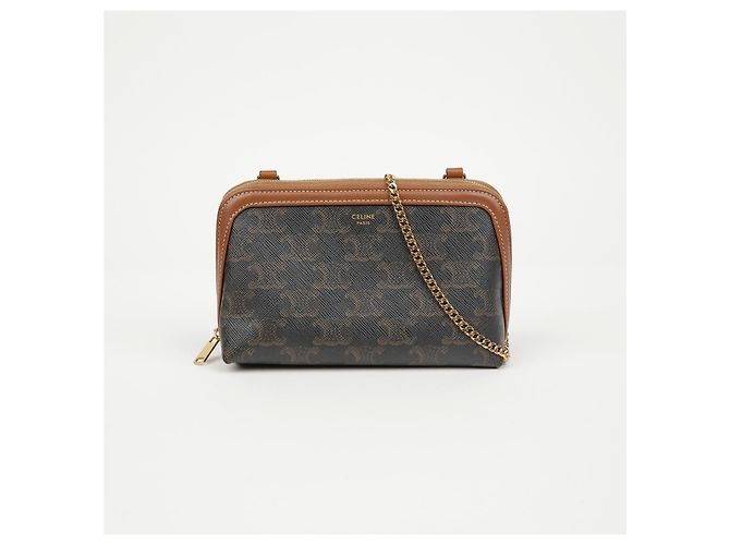 Céline Clutch con catena Triumph in tela e vitello - vista 2