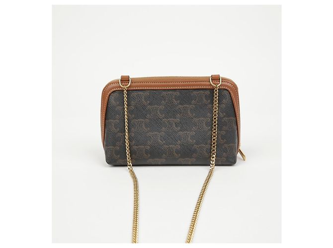 Céline Clutch con catena Triumph in tela e vitello - vista 4