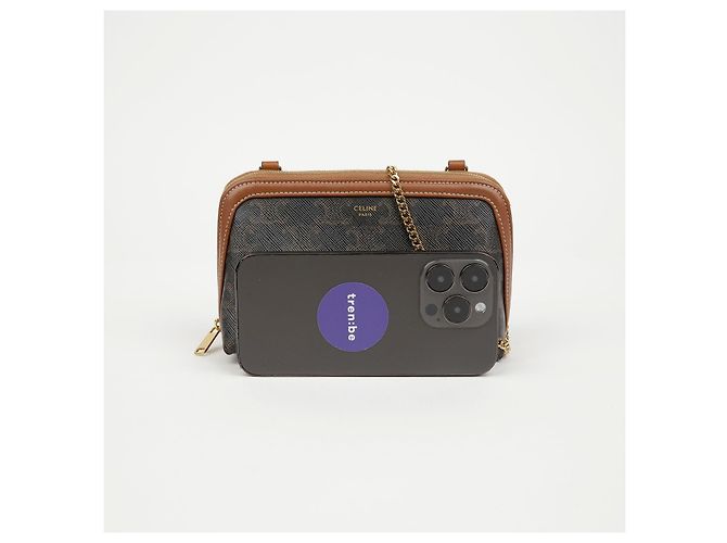 Céline Clutch con catena Triumph in tela e vitello - vista 7
