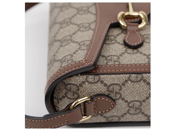 Gucci Mini Borsa a Tracolla Horsebit GG Supreme Brown - vista 11