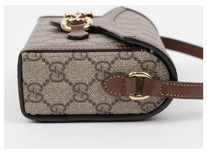 Gucci Mini Borsa a Tracolla Horsebit GG Supreme Brown - vista 12