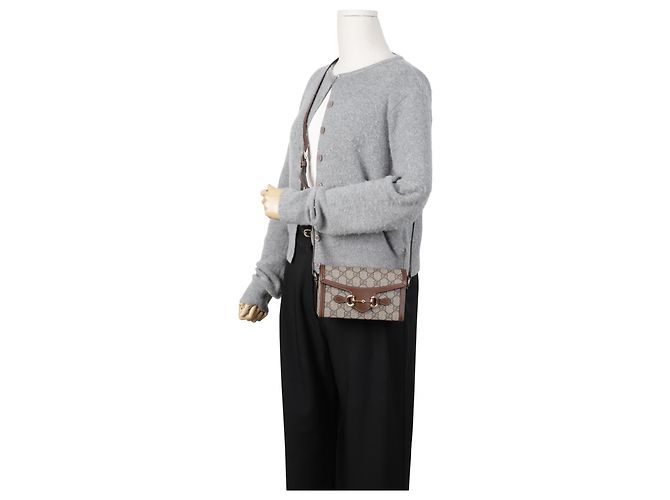 Gucci Mini Borsa a Tracolla Horsebit GG Supreme Brown - vista 19