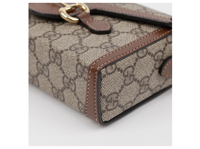 Gucci Mini Borsa a Tracolla Horsebit GG Supreme Brown - vista 7