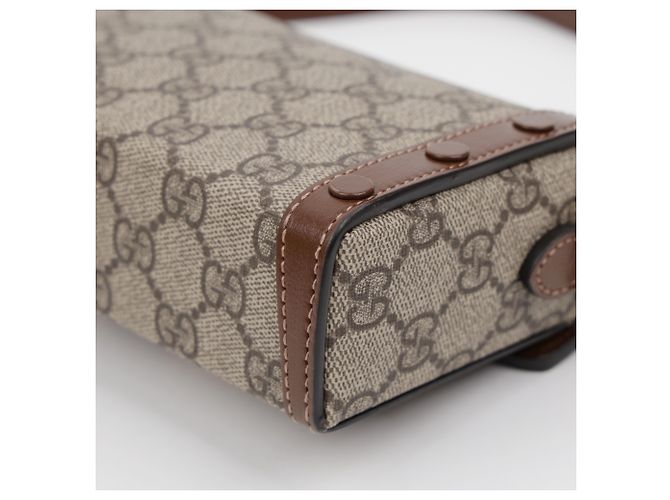 Gucci Mini Borsa a Tracolla Horsebit GG Supreme Brown - vista 9