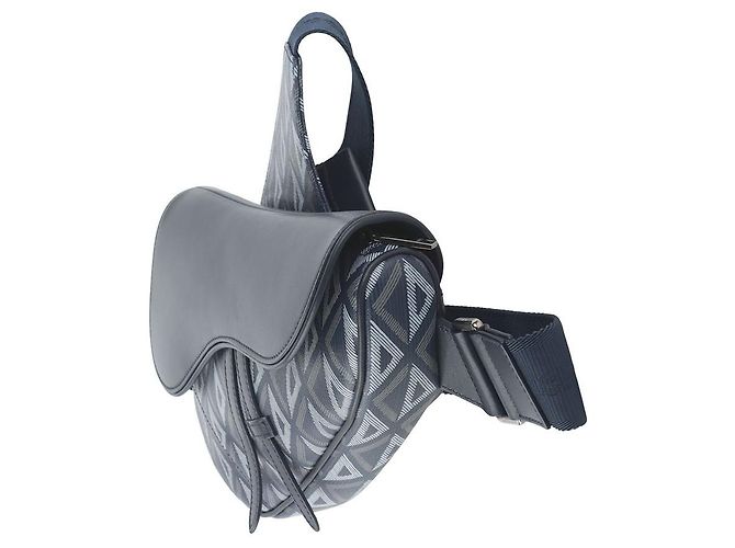 Dior Borsa Saddle in vitello liscio e tela Diamond blu navy - vista 2