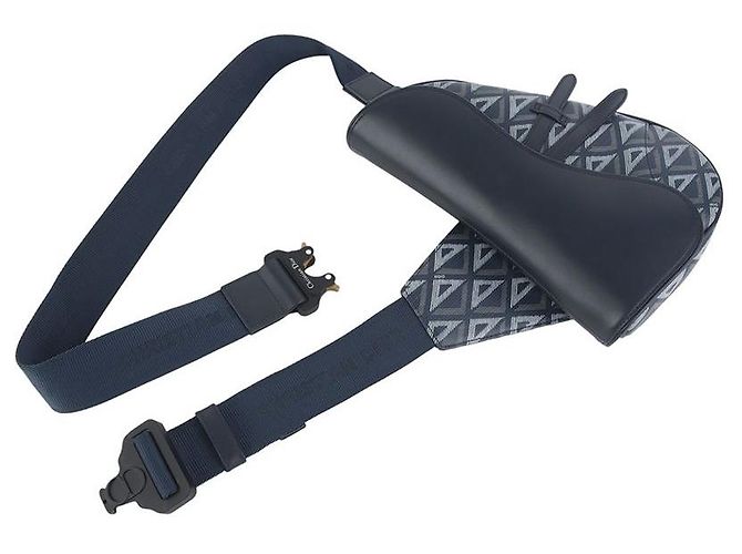Dior Borsa Saddle in vitello liscio e tela Diamond blu navy - vista 4