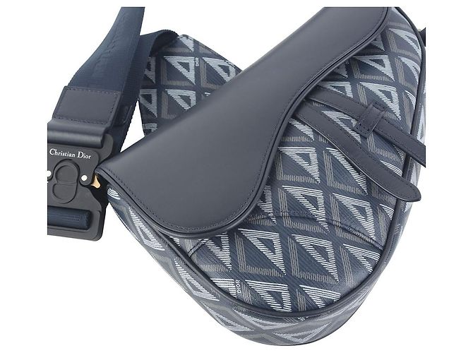 Dior Borsa Saddle in vitello liscio e tela Diamond blu navy - vista 5