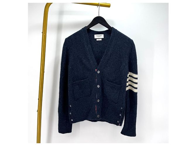 Thom Browne Shetland-Wollcardigan mit diagonaler Armbinde Navy - Ansicht 2